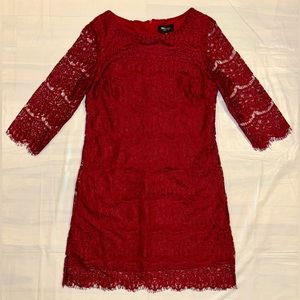 RN STUDIO RONNI NICOLE BURGUNDY 3/4 SLEEVE LACE DRESS SIZE 10